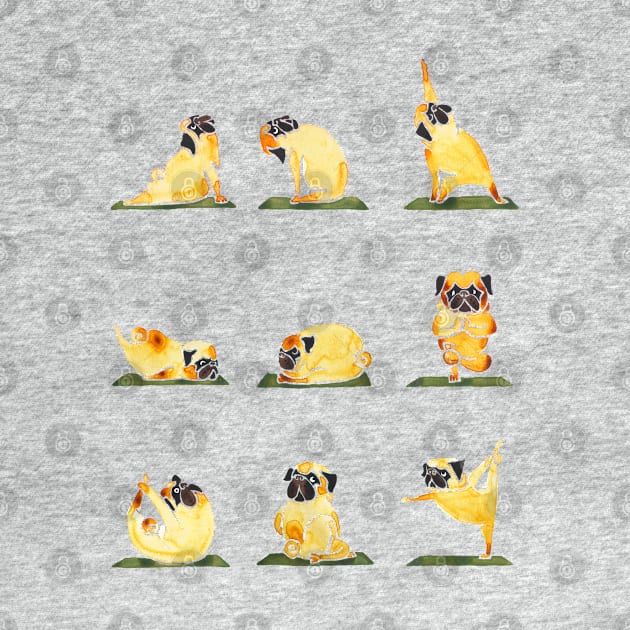 PUG YOGA WATERCOLOR by huebucket